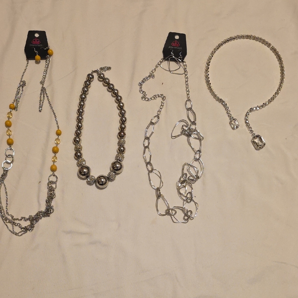 Silver and Yellow Beaded Necklace Set